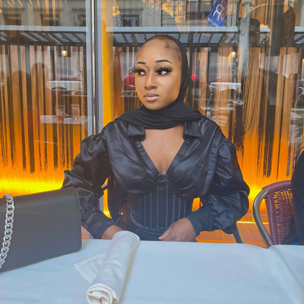 Black Satin Ruched Balloon Sleeve Boned Corset Detail Shirt